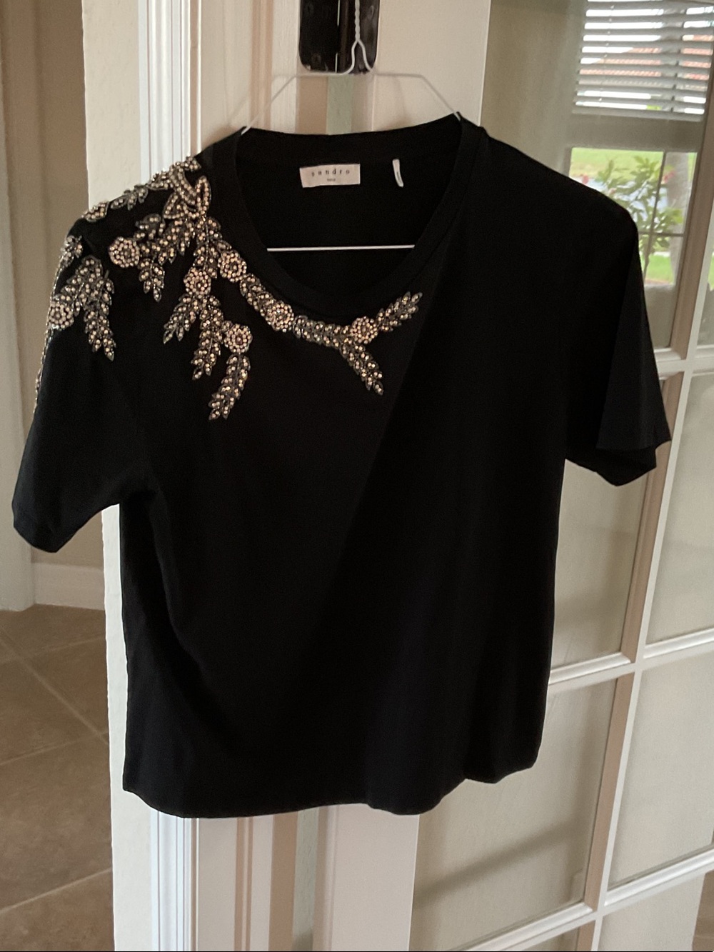 SANDRO PARIS rhinestone tee, black, size 3 (US 8)